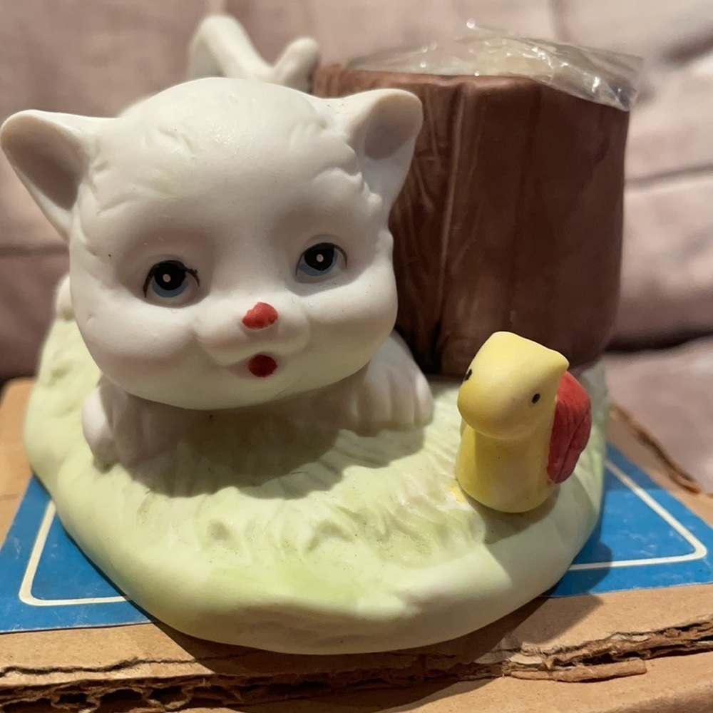 VINTAGE Ceramic Kitten & Friend Candle Holder